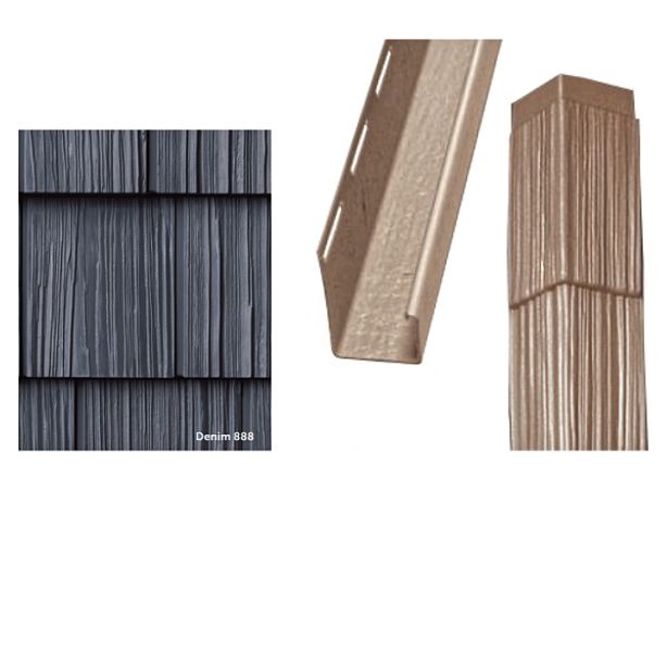 Foundry Split Shake Siding Corner Kit Weathered 7" Exposure Denim 12/carton